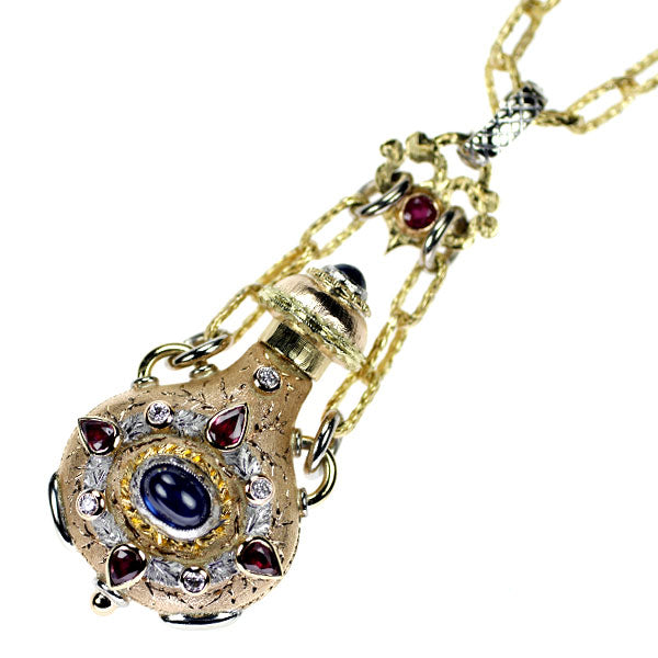 Cazzaniga K18YG/WG/PG Sapphire Ruby Diamond Pendant Necklace Perfume Bottle 51.0cm《Selby Ginza Store》【S Polished Like New】 