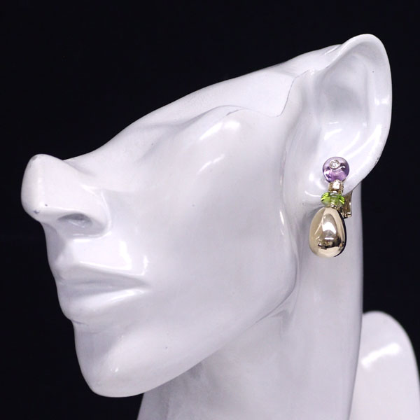 Bvlgari K18YG Amethyst Peridot Diamond Earrings Mediterranean Eden《Selby Ginza Store》 [S+Polished at an official store like new] [Used] 