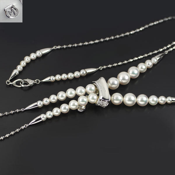 Mikimoto K18WG Akoya Pearl/Pearl Diamond Y-shaped Necklace 3.5mm-7.5mm D0.34ct D0.47ct 47.0cm《Selby Ginza Store》 [S+Polished at an official store like new] [Used] 