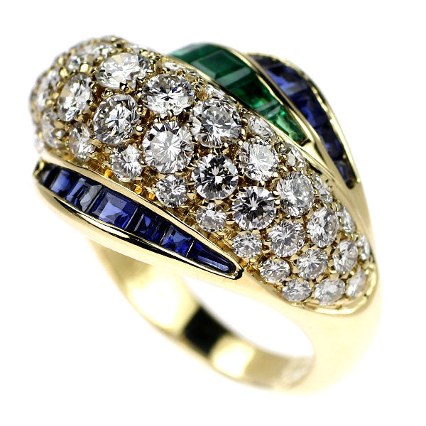 Piciotti K18YG Diamond Sapphire Emerald Ring 2.09ct S0.57ct E0.44ct #8.5 [Selby Ginza Store] [S Polished like new] [Used]<br> Regular price 750,000 yen ⇒ Christmas Sale price 670,000 yen