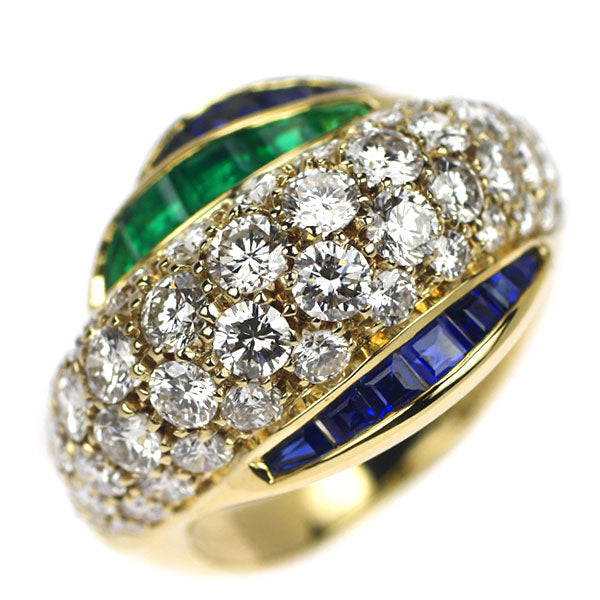 Piciotti K18YG Diamond Sapphire Emerald Ring 2.09ct S0.57ct E0.44ct #8.5 [Selby Ginza Store] [S Polished like new] [Used]<br> Regular price 750,000 yen ⇒ Christmas Sale price 670,000 yen