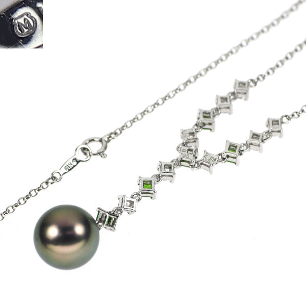 Mikimoto K18WG Black lipped pearl demantoid garnet diamond necklace Diameter approx. 11.5mm G0.55ct D0.60ct Rare [Selby Ginza store] [S Polished like new] [Used]<br> Regular price 430,000 yen ⇒ Christmas Sale price 410,000 yen