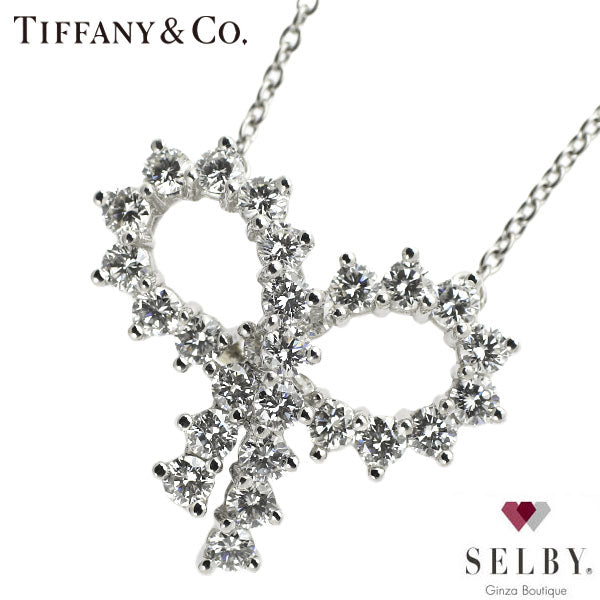 Tiffany Pt950 Diamond Pendant Necklace Ribbon 42.0cm《Selby Ginza Store》 [S Polished like new] [Used] 